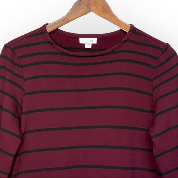 J.Jill Shift Dress Women Size S Red Striped Pockets Cotton Rayon Long Sleeve - Picture 3 of 12